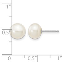 14K White Gold 7-8mm White Button Freshwater Cultured Pearl Stud Post Earrings view 4