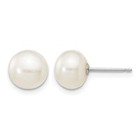14K White Gold 7-8mm White Button Freshwater Cultured Pearl Stud Post Earrings view 1