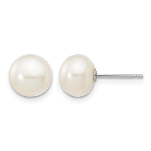 14K White Gold 7-8mm White Button Freshwater Cultured Pearl Stud Post Earrings