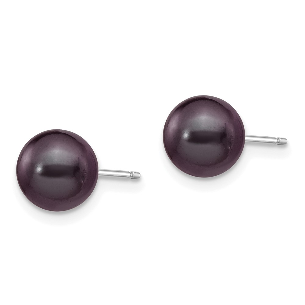 14k White Gold 7-8mm Black Round Freshwater Cultured Pearl Stud Post Earrings (XW70PB)