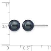 14K White Gold 7-8mm Black Round Freshwater Cultured Pearl Stud Post Earrings view 4