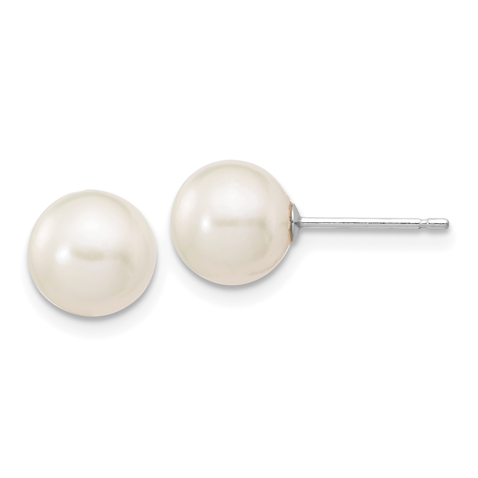 14k White Gold 7-8mm White Round Freshwater Cultured Pearl Stud Post Earrings (XW70PW)