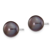 14K White Gold 8-9mm Black Button Freshwater Cultured Pearl Stud Post Earrings view 2