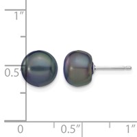14K White Gold 8-9mm Black Button Freshwater Cultured Pearl Stud Post Earrings view 4
