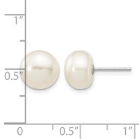 14K White Gold 8-9mm White Button Freshwater Cultured Pearl Stud Post Earrings view 4