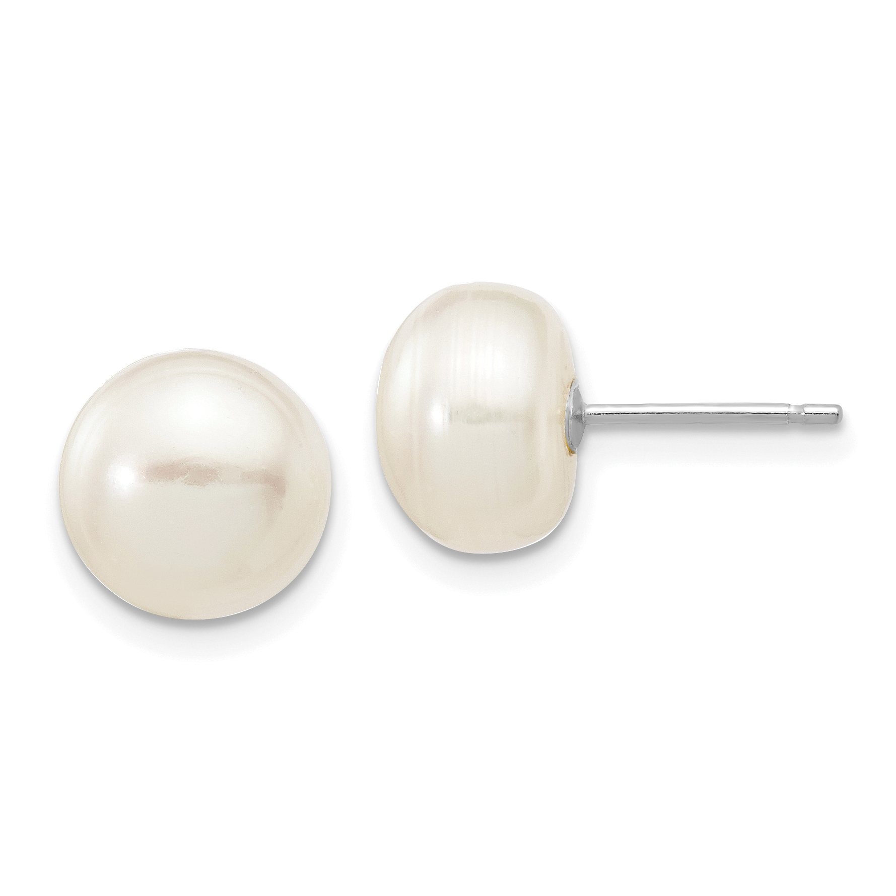 14k White Gold 8-9mm White Button Freshwater Cultured Pearl Stud Post Earrings (XW80BW)