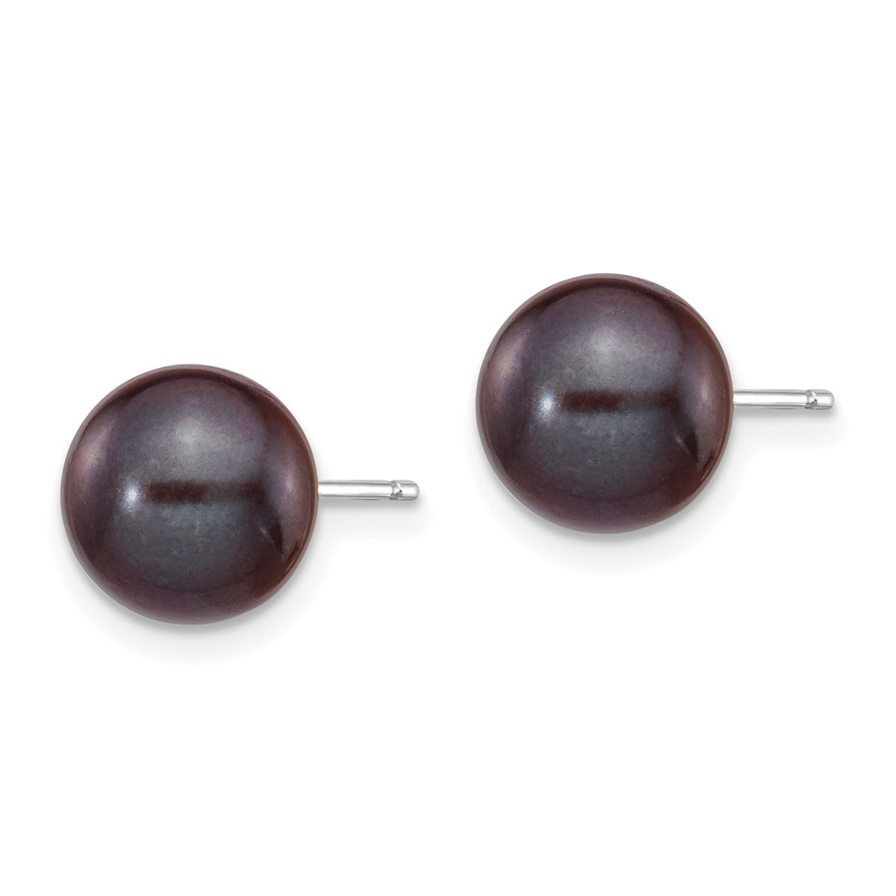 14k White Gold 8-9mm Black Round Freshwater Cultured Pearl Stud Post Earrings (XW80PB)