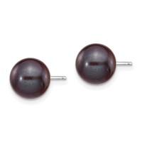 14K White Gold 8-9mm Black Round Freshwater Cultured Pearl Stud Post Earrings view 2