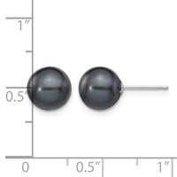14K White Gold 8-9mm Black Round Freshwater Cultured Pearl Stud Post Earrings view 4