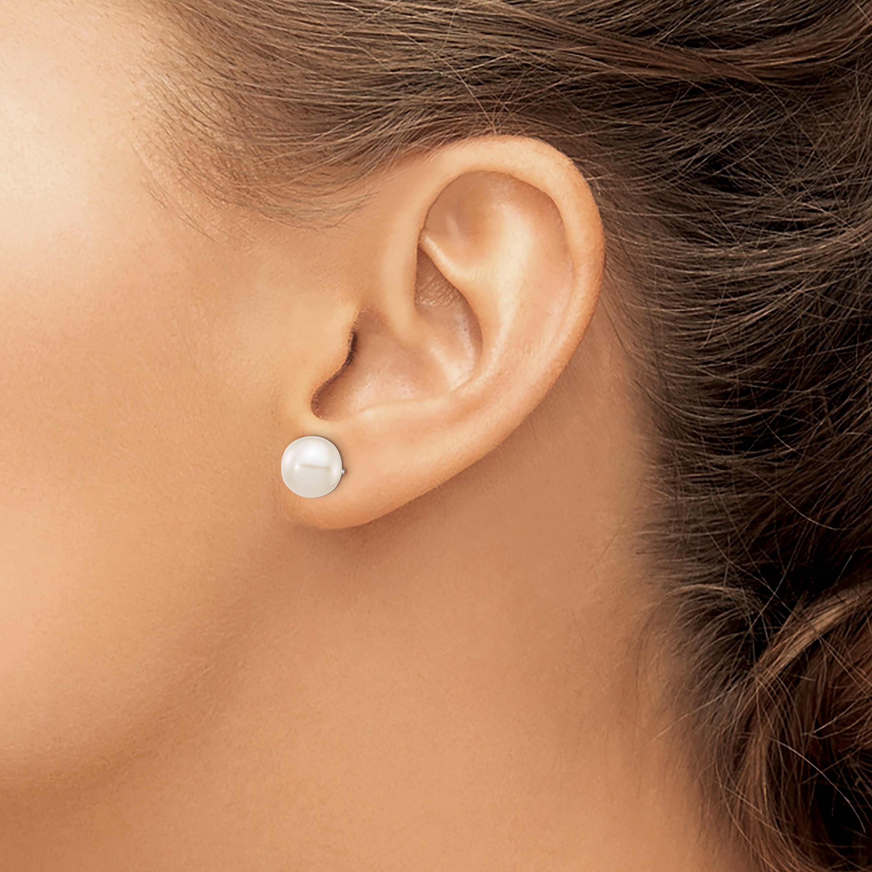 14k Gold 8-9mm White Round Freshwater Cultured Pearl Stud Post Earrings XW80PW detailed image 3