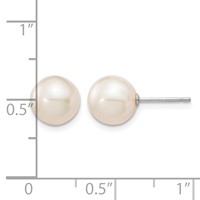 14K White Gold 8-9mm White Round Freshwater Cultured Pearl Stud Post Earrings view 4