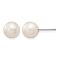 14K White Gold 8-9mm White Round Freshwater Cultured Pearl Stud Post Earrings view 1