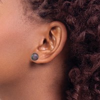14K White Gold 9-10mm Black Button Freshwater Cultured Pearl Stud Post Earrings view 3