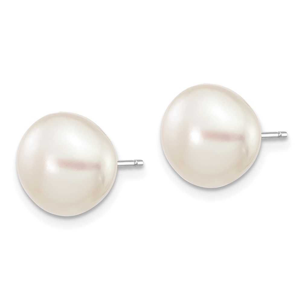 14k White Gold 9-10mm White Button Freshwater Cultured Pearl Stud Post Earrings (XW90BW)