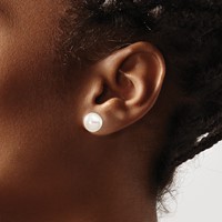 14K White Gold 9-10mm White Button Freshwater Cultured Pearl Stud Post Earrings view 3