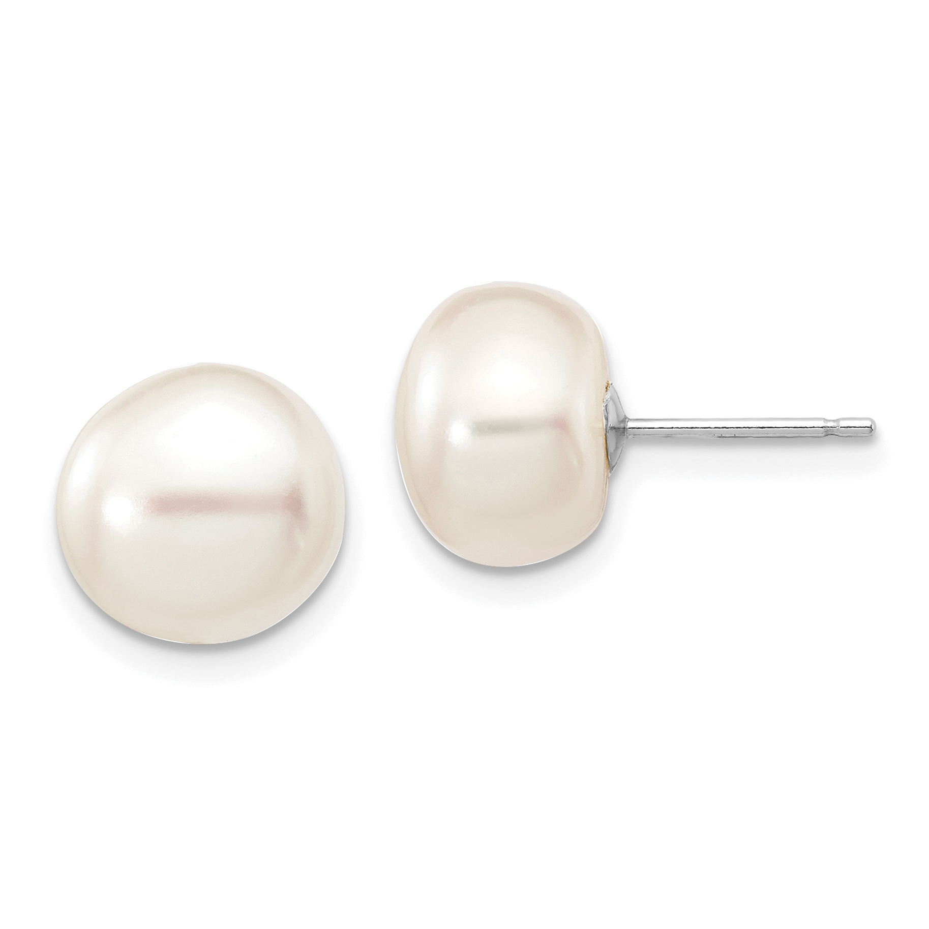 14k White Gold 9-10mm White Button Freshwater Cultured Pearl Stud Post Earrings (XW90BW)