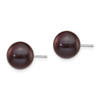 14K White Gold 9-10mm Black Round Freshwater Cultured Pearl Stud Post Earrings view 2