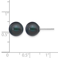 14K White Gold 9-10mm Black Round Freshwater Cultured Pearl Stud Post Earrings view 4