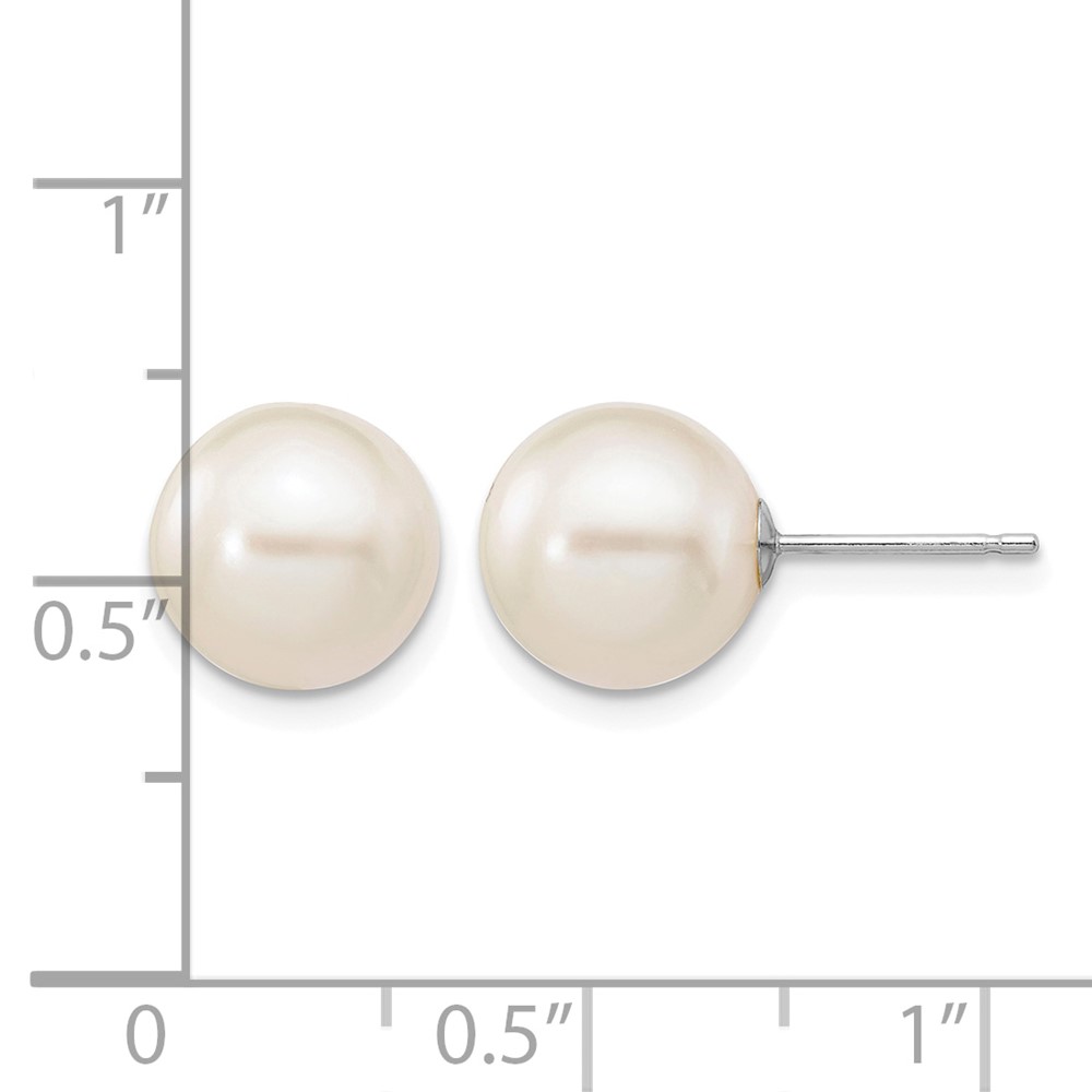 14k White Gold 9-10mm White Round Freshwater Cultured Pearl Stud Post Earrings (XW90PW)