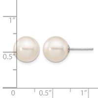 14K White Gold 9-10mm White Round Freshwater Cultured Pearl Stud Post Earrings view 4
