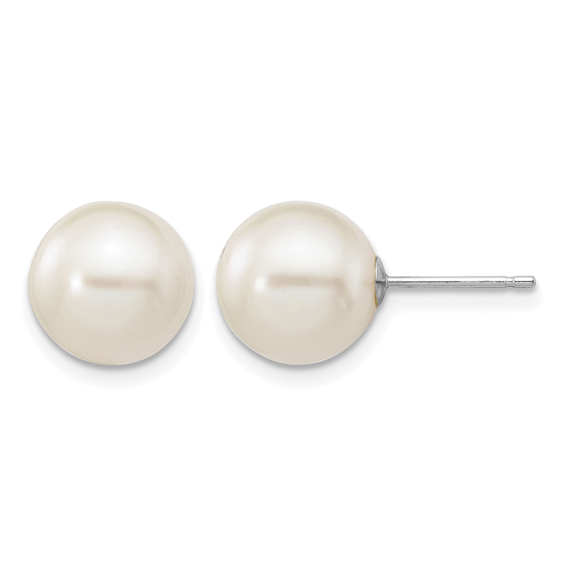 14k White Gold 9-10mm White Round Freshwater Cultured Pearl Stud Post Earrings (XW90PW)