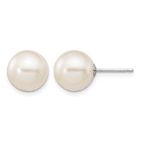 14K White Gold 9-10mm White Round Freshwater Cultured Pearl Stud Post Earrings view 1
