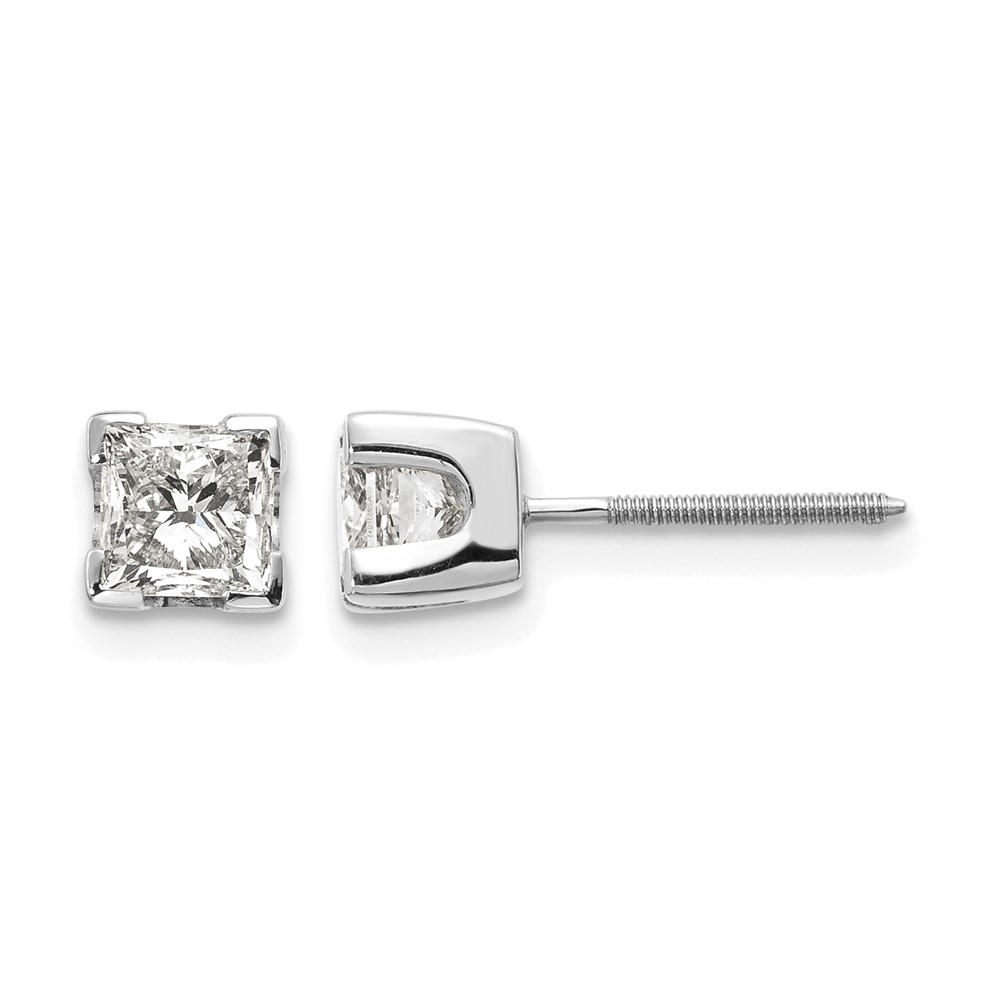 14K White Gold 1ct Aaa Quality Complete Princess Cut Diamond Earrings
