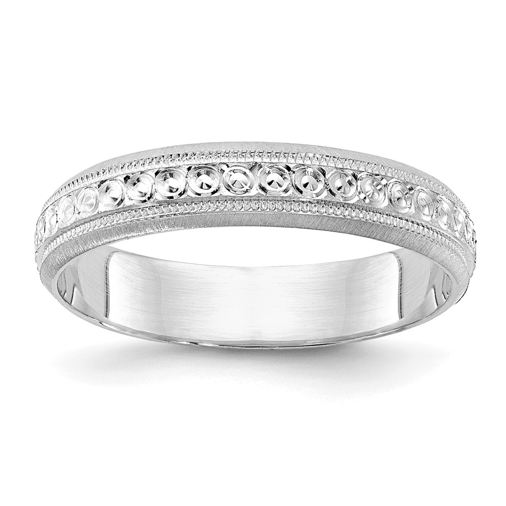 14k White Gold 3.75mm Design Etched Wedding Band Size 6 (XWB250-6)