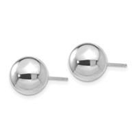 14K White Gold 9mm Polished Puffed Ball Post Earrings view 2