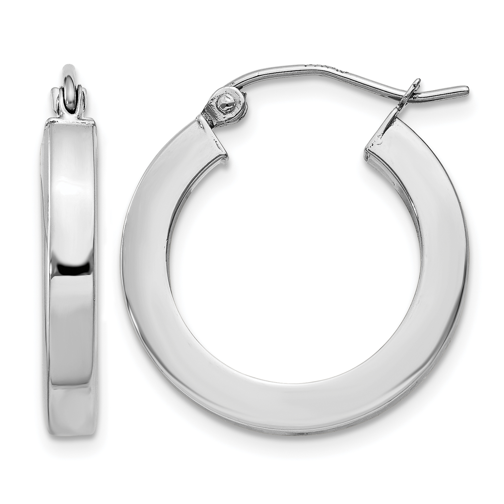 14k White Gold Square Tube Hoop Earrings (XWE120)