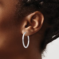 14K White Gold 2.5x 25mm Polished Tube Hoop Non-pierced Earrings view 3