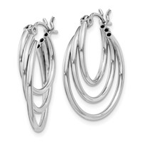 14K White Gold Triple Hoop Earrings view 2
