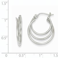 14K White Gold Triple Hoop Earrings view 4