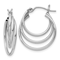14K White Gold Triple Hoop Earrings view 1