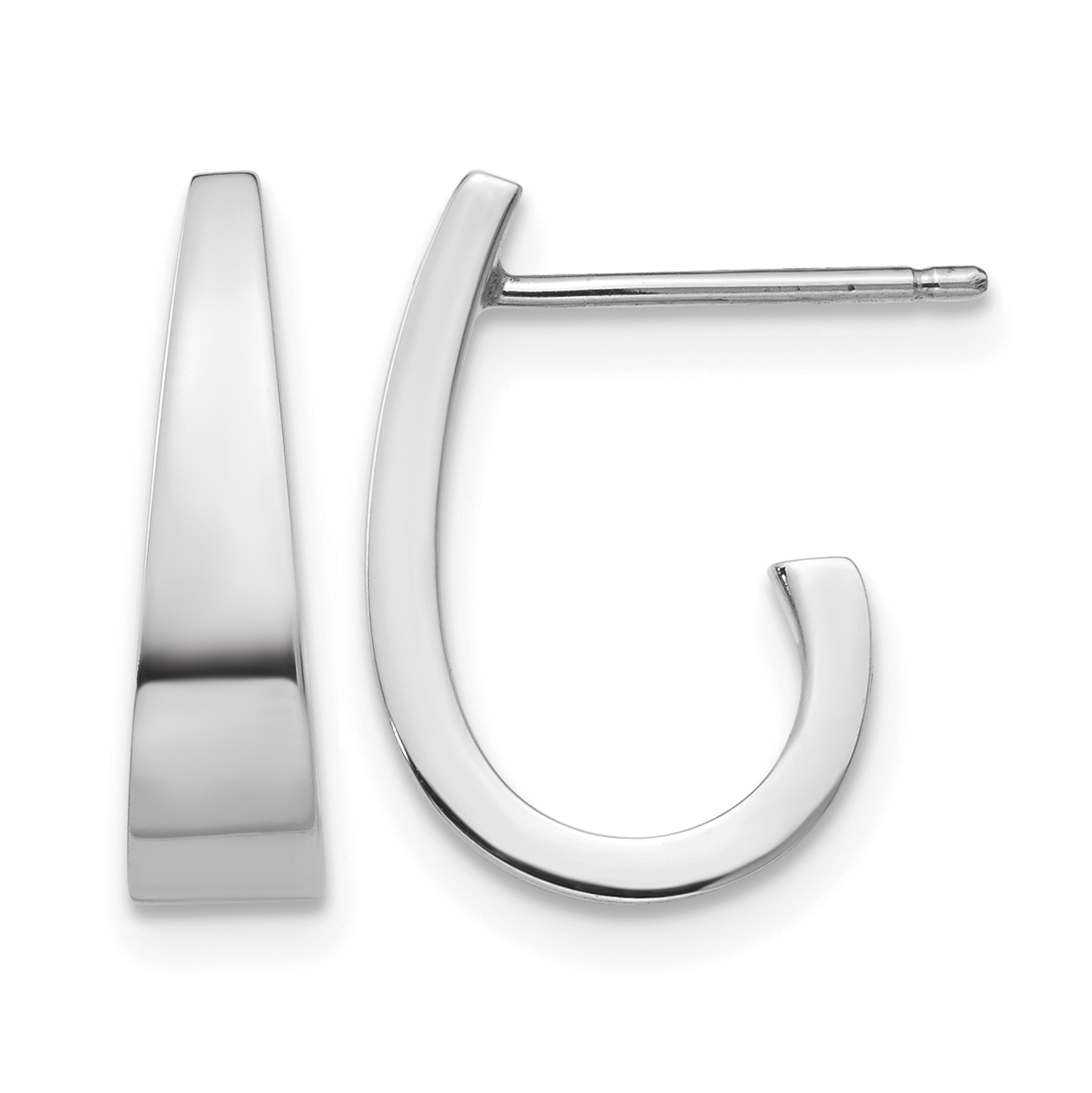 14k White Gold Polished J-Hoop Post Earrings (XWE198)
