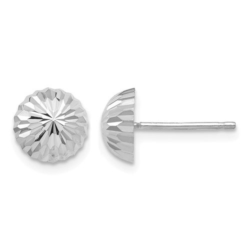 14K White Gold 8mm Polished Diamond-cut Half Ball Post Earrings