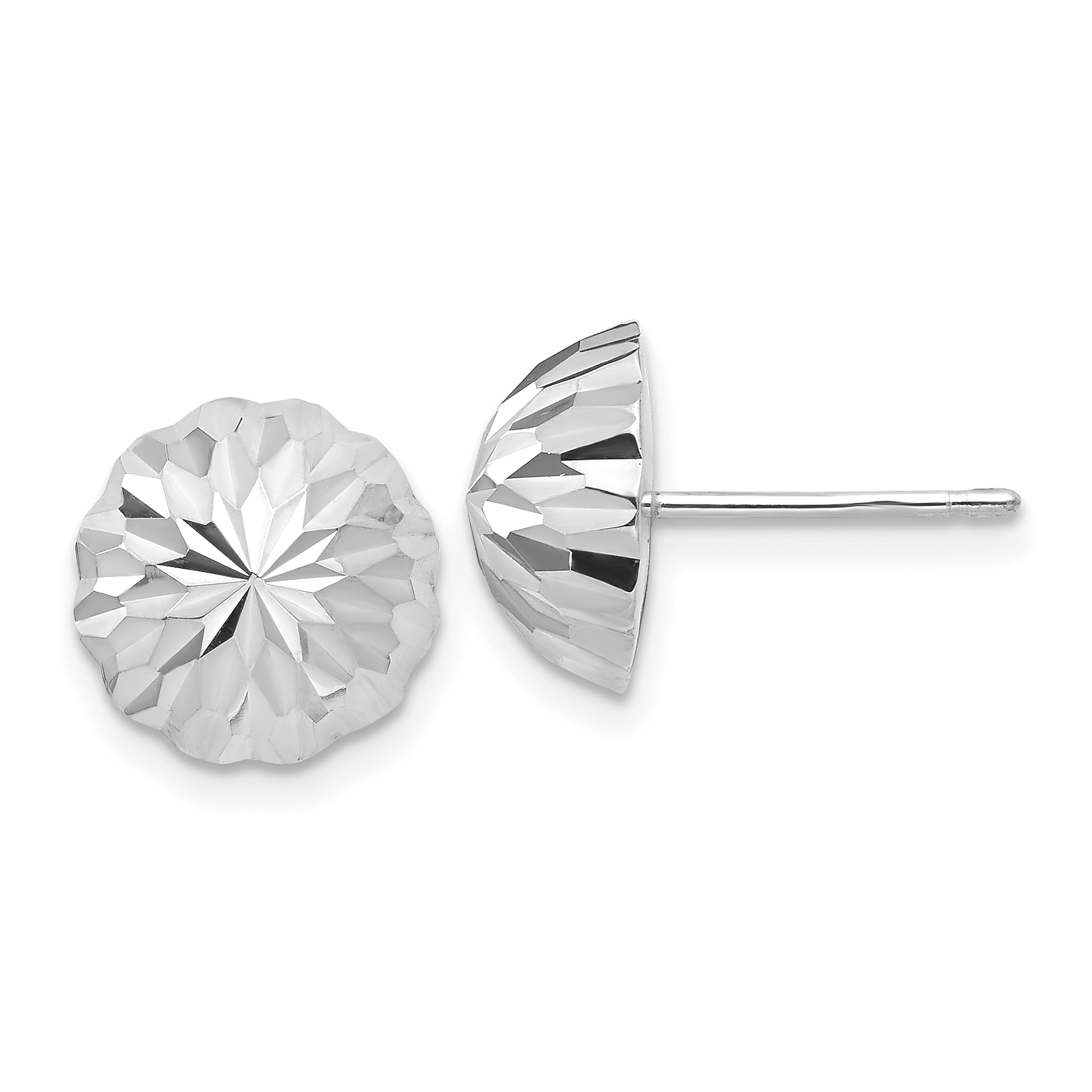 14k White Gold Polished & Diamond-Cut Half Ball Post Earrings (XWE208)