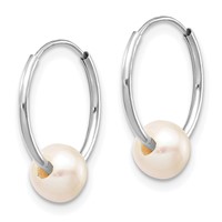 14K White Gold 5-6mm White Semi-Round Freshwater Cultured Pearl Endless Hoop Earrings view 2