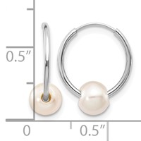 14K White Gold 5-6mm White Semi-Round Freshwater Cultured Pearl Endless Hoop Earrings view 4