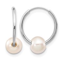 14K White Gold 5-6mm White Semi-Round Freshwater Cultured Pearl Endless Hoop Earrings view 1