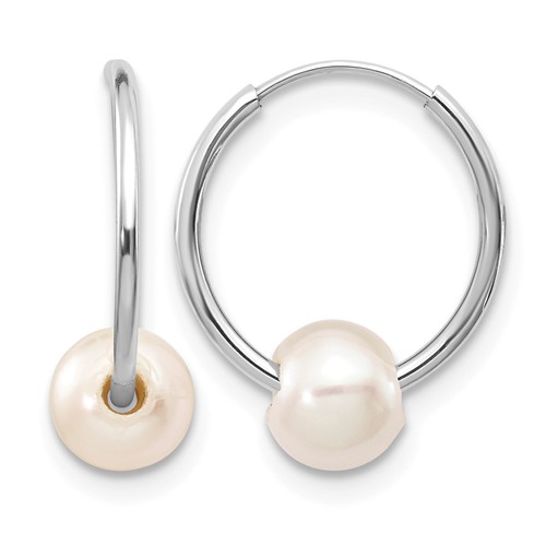 14K White Gold 5-6mm White Semi-Round Freshwater Cultured Pearl Endless Hoop Earrings