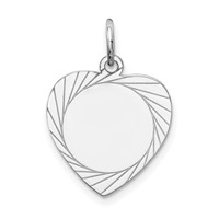 14K White Gold Etched Design.013 Gauge Engravable Heart 18x 15mm Disc Charm view 1