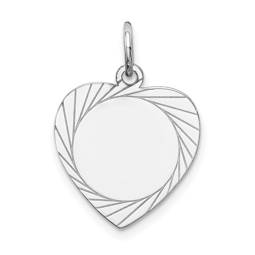 14K White Gold Etched Design.013 Gauge Engravable Heart 18x 15mm Disc Charm