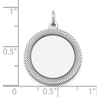 14K White Gold Etched Design Edge.027 Gauge Round Engravable 19mm Disc Charm view 4
