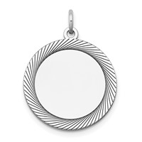 14K White Gold Etched Design Edge.027 Gauge Round Engravable 19mm Disc Charm view 1