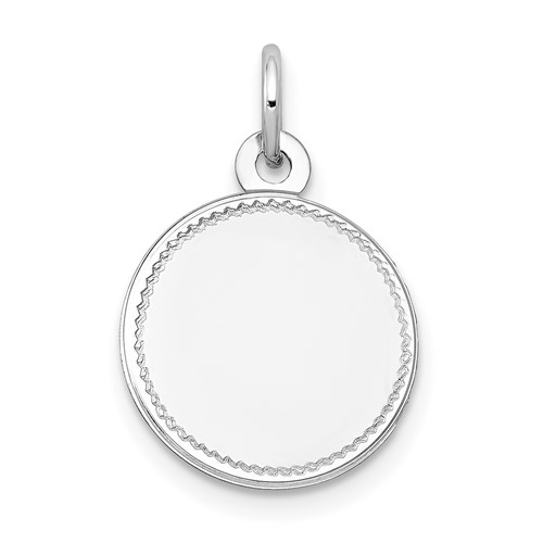 14K White Gold Plain Charm with Zig-Zag Edge.013 Gauge Round Engravable 13mm Disc