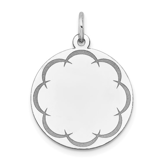 14k White Gold .018 Gauge Round Grooved Designed Disc Charm