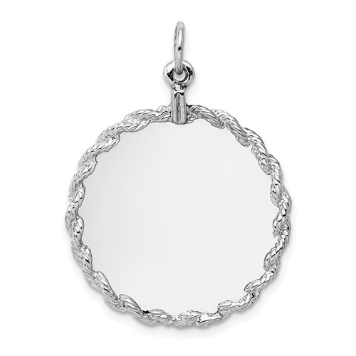 14K White Gold Rope Edge.013 Gauge Engravable Round 31x 25mm Disc Charm