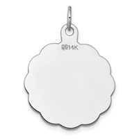 14K White Gold.018 Gauge Engravable Round Scalloped 26x 24mm Disc Charm view 3