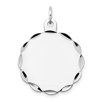 14K White Gold.018 Gauge Engravable Round Scalloped 26x 24mm Disc Charm view 1